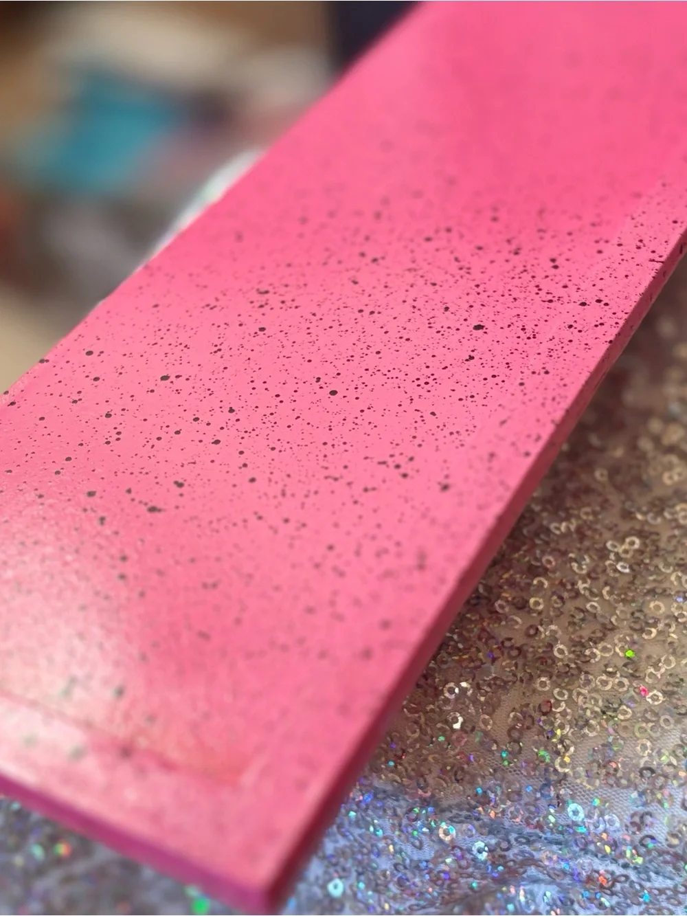 Hot Pink & black splash floating wall shelf with Zebra print rhinestone accents